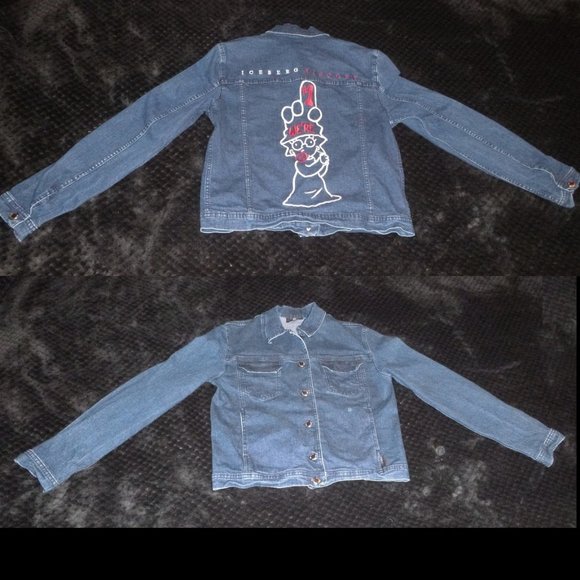 VINTAGE MAGGIE SIMPSON embroidered denim Jean Jacket Iceberg History 42 M vtg - Picture 2 of 4